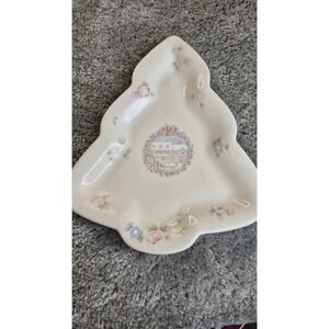 VTG Pfaltzgraff Tea Rose Christmas Tree Dish Pastel Cottagecore Shabby Chic 80s